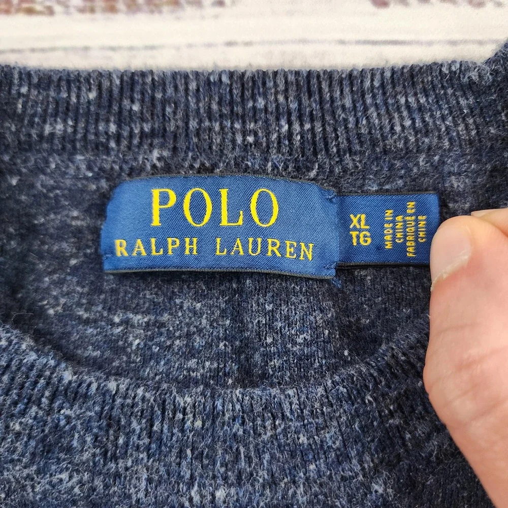 Polo Ralph Lauren Mesh Knit Cotton Crewneck Sweater Mens XL Navy Heather Pony